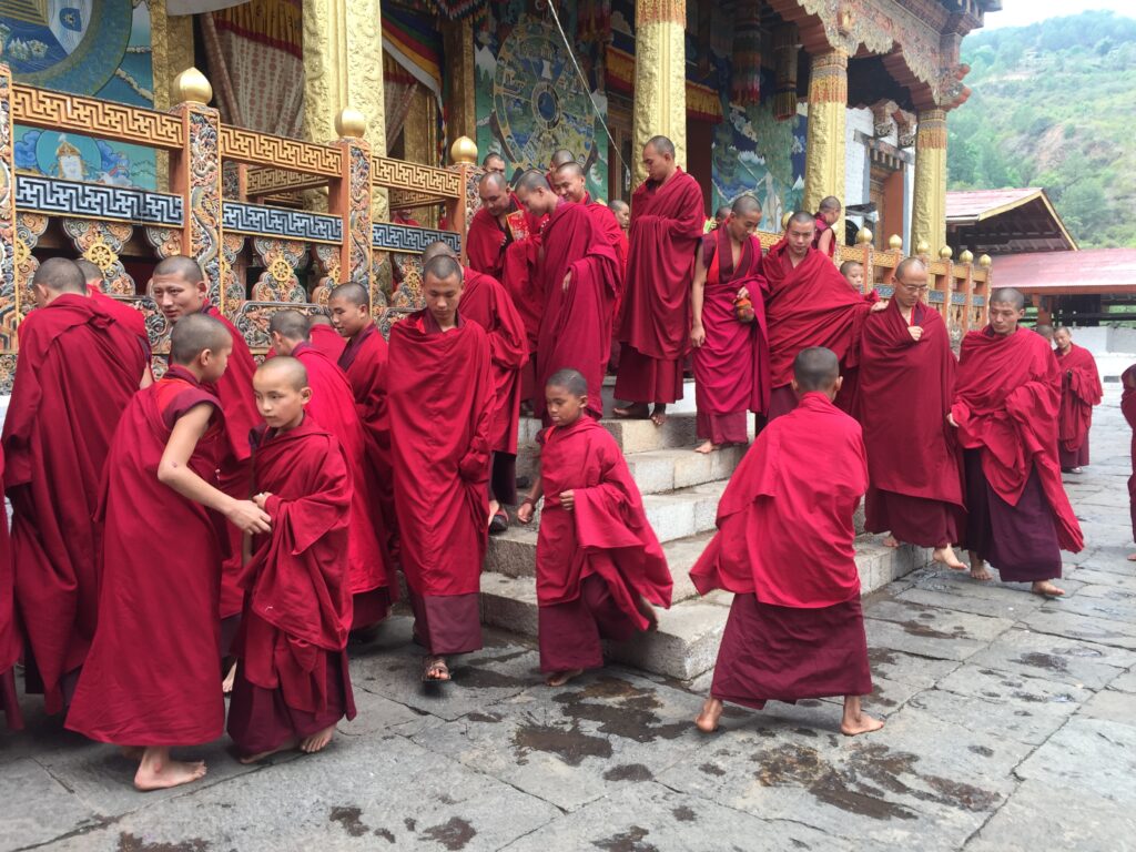  Monks gather at a ceremony in one of the massive temple structures